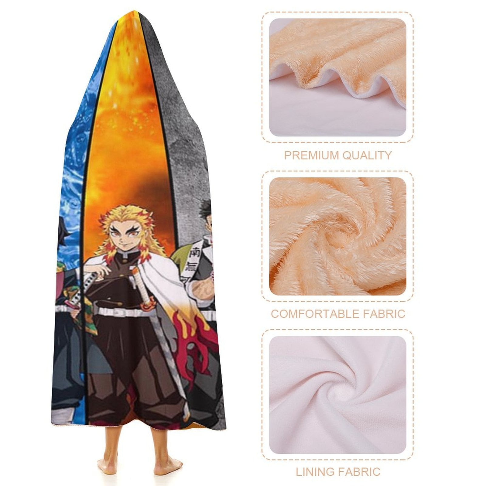 Demon Slayer Wearable Blanket Cloak Arctic Velvet Hooded Blanket Soft Fuzzy Hoodie Blanket Cape for Adults Kids 50"x60"