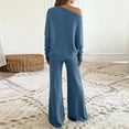 thumbnail image 4 of Winter 2 Piece Set for Women 2 Piece Sets for Women Fall Sweater Sets for Women Womens 2 Piece Outfits One Shoulder Knit Sweater Pullovers Wide Leg Pants Sets Sweatsuit Tracksuit, Blue-XL, 4 of 5