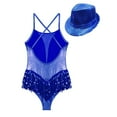 thumbnail image 6 of YONGHS Womens Sequins Tassel Ballet Gymnastic Leotard Latin Dance Jazz Fringe Bodysuit with Hat Royal Blue S, 6 of 7