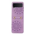 thumbnail image 2 of Decase PU Leather Wallet Samsung Z Flip 4 5G Case, Embossed Floral with Adjustable Cross-Body Strap Hinge Protection Phone Cover for Samsung Galaxy Z Flip 4, Purple, 2 of 5