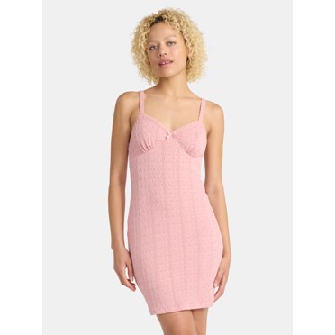 No Boundaries Cable Knit Mini Dress with Lace Trim, Women’s