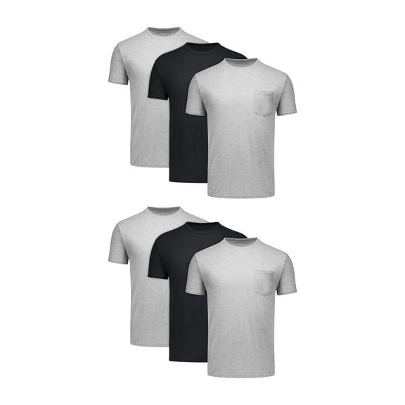 Hanes Men's Cotton Pocket T-Shirt, Moisture-Wicking with Odor Control, Black/Grey, 6-Pack Assorted 3XL