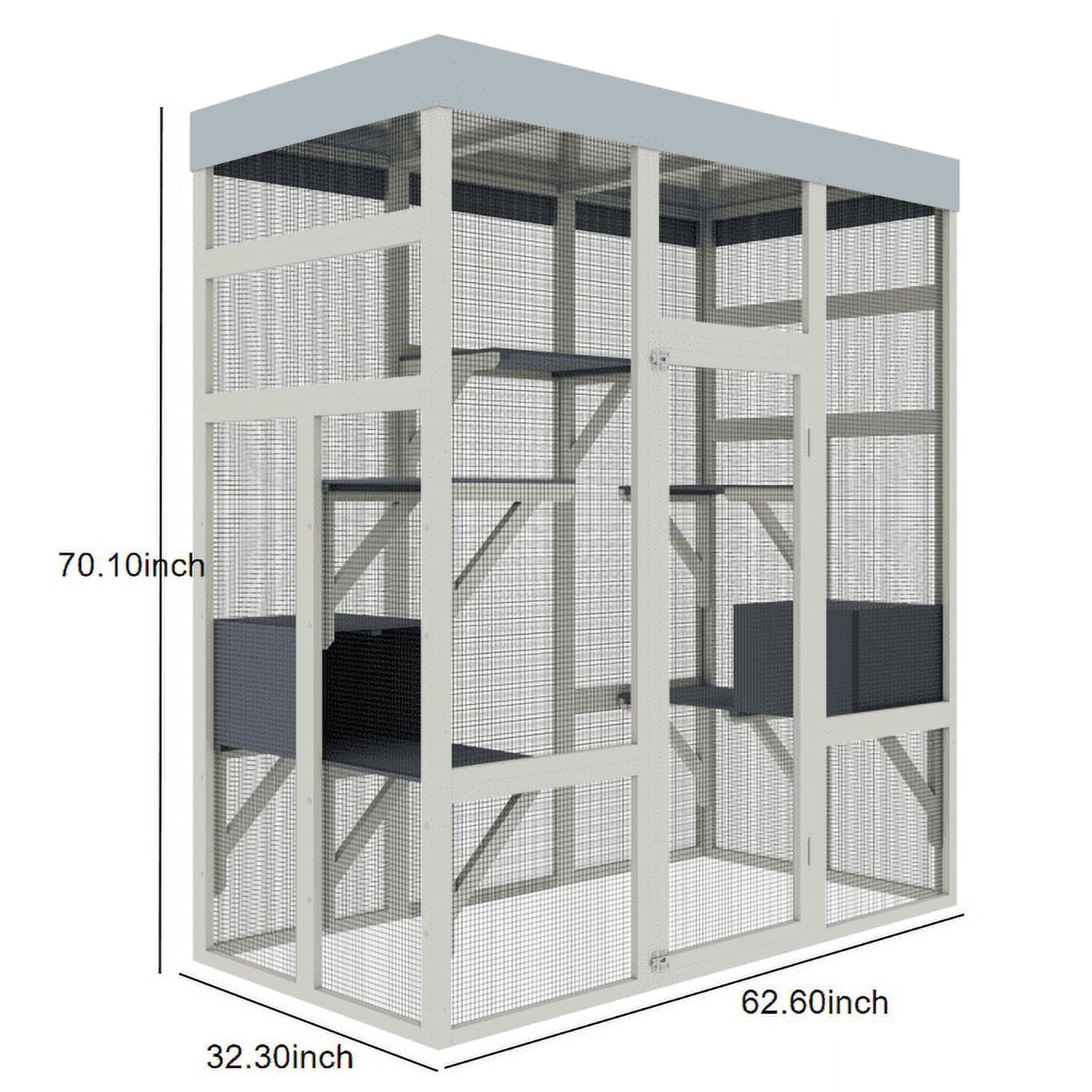 Seizeen Catio Cat House for Outdoor Indoor, Wooden Cat Enclosure with Resting Box, Platforms , 3-Tier Cat Cage Kitty House for Small Animal, Waterproof Roof