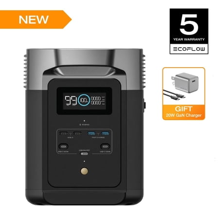 ECOFLOW 20W GaN Charger with DELTA 2 1024 Portable Power Station, 1024Wh LiFePO4 Battery Solar Power Bank, Fast Charging, 1800W AC and 100W USB-C Output Power Station for Home or Outdoor Use