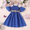 thumbnail image 2 of NIEWTR Robe Trapèze Mignonne pour Fillette Tout-Petit à Manches Courtes avec Jupe à Volants Contrastée pour Fête (Bleu, 8-9 Ans), 2 of 4