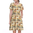 thumbnail image 1 of Gaeub Champignons et Arcs-en-Ciel Imprimé Paix Robes pour Femmes, Tunique Décontractée à Manches Courtes, Robe Midi d'Été pour Femmes, Robe à Manches Courtes pour Femmes, 1 of 6