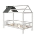 thumbnail image 5 of Twin Size Wood House Bed With Fence, White&Gray, 5 of 9