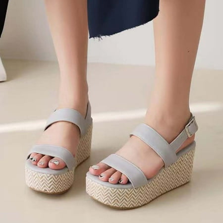 

Sawvnm Sandals For Women Summer Womens Hollow Out Slingback Open Toe Wedges High Heels Beach Sandals Savings up to 30% off Gray US:5.5