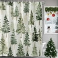 thumbnail image 2 of Shower Curtain Bathroom Set Watercolor Christmas Tree on Linen Waterproof Fabric Shower Curtains with Grommets&Hooks Seamless Green Pine Trees Privacy Bath Curtain for Bathtub 72x72in, 2 of 9