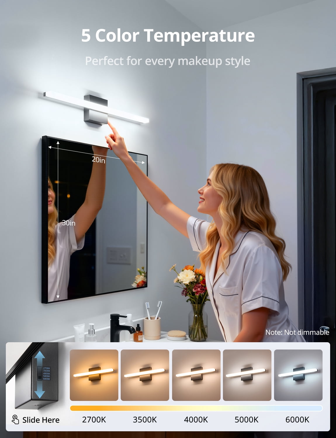 Combuh 5CCT bathroom light fixtures Over Mirror 24 Inch Farmhouse Black Vanity Lights, 14W 1250LM LED Lighting Bar for Kitchen Room Cool White/Natural White/Warm White
