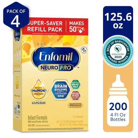 Enfamil NeuroPro Baby Formula, Milk-Based Infant Nutrition, MFGM* 5-Year Benefit, Expert-Recommended Brain-Building Omega-3 DHA, Exclusive HuMO6 Immune Blend, Non-GMO, 125.6 oz