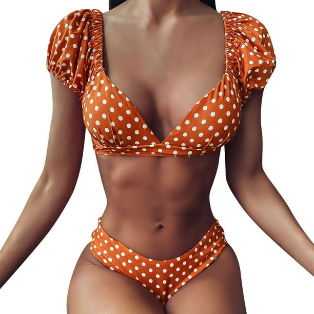 nsendm Female Underwear Adult Supportive Bikini Tops for Large Bust Women  Criss Slimming High Waist Bikini Sexy Mesh 2 Athletic Swimsuits  with(Orange