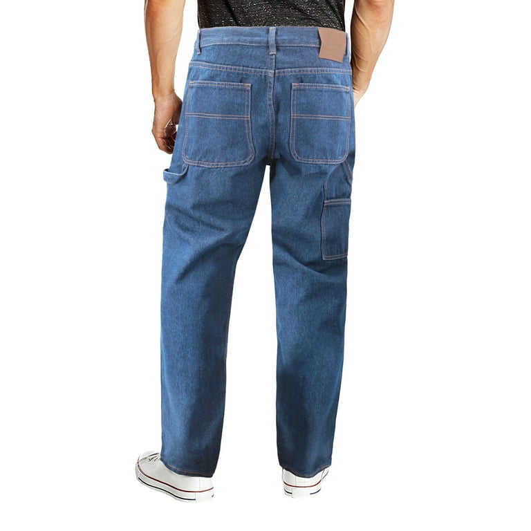 Men's Carpenter Work Jeans Hammer Loop Relaxed Fit Casual Cotton Denim Pants  (Blue, 40x30) 