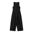 thumbnail image 7 of Women's Fashion Casual Solid Color Deep V Halter Neck Sleeveless Jumpsuit Ruched Detail Pockets Long Pants One Piece Black M(M), 7 of 7