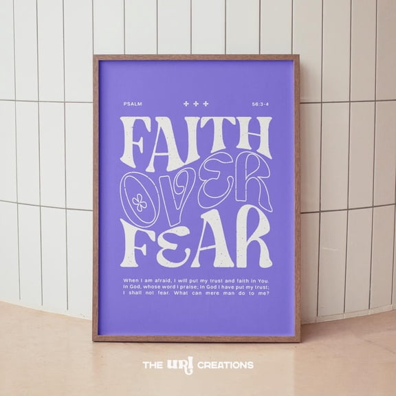 Purple Christian Wall Art, Faith Over Fear Bible Verse Wall Art, Preppy Lavender Room Decor, Scripture Quote Print Wall Art, Modern Wall Decor, 8x12 UNFRAMED