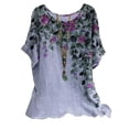 thumbnail image 4 of Nouveaux et Tendance T-Shirts Graphiques Uooqdmx pour Femmes, Chemises en Lin pour Femmes, Mode Plage pour Femmes, Haut Décontracté à Col Rond Imprimé Papillon, Chemises d'Été pour Femmes, Violet S, 4 of 4
