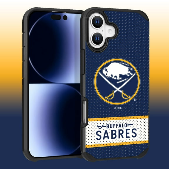 Apple iPhone 16 (6.1) - NHL Licensed Buffalo Sabres Team Logo on Jersey Textured Dual Layer Case