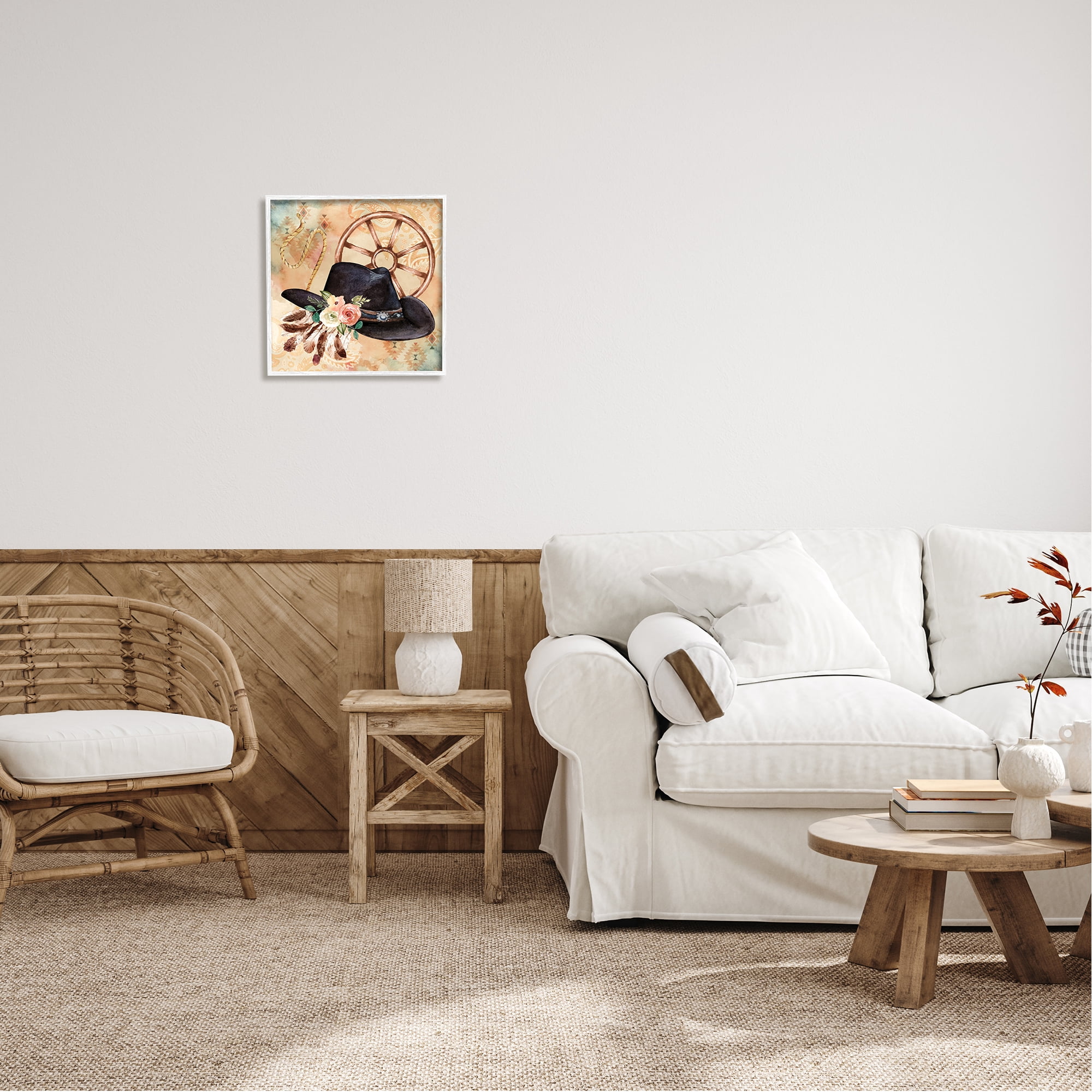 Stupell Southwestern Hat Floral Paisley Beauty & Fashion Painting White Framed Art Print Wall Art