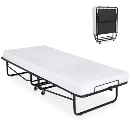 Roll Away Twin Bed Best Choice Products Folding Rollaway Cot-Sized Mattress Guest Bed w/ 3in Memory Foam, Locking Wheels, Steel Frame, Black ()