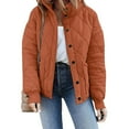 thumbnail image 1 of Womens Lightweight Quilted Jacket Button Long Sleeve Stand Collar Warm Winter Coat, 1 of 6