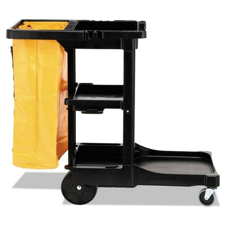 Rubbermaid Commercial Housekeeping 3-Shelf Janitor Cart with Zippered Yellow Vinyl Bag, Black