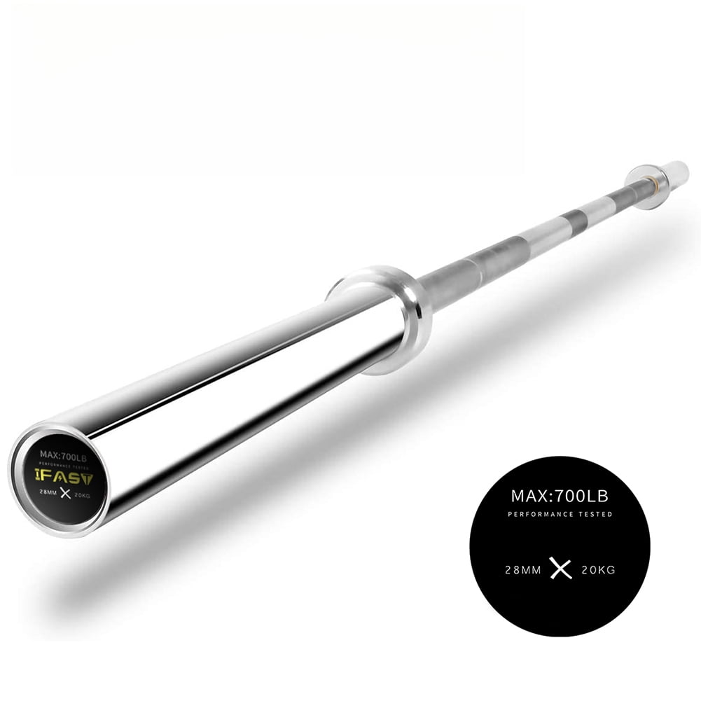 Olympic Barbell 7.2Ft 700 Lb Capacity Solid Steel Chrome Knurled Grip Weight Plates Rubber Bumper 2 Inch Insert Home Gym Fitness Weightlifting Strength Training Exercise Workout Equipment
