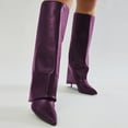 thumbnail image 3 of FSJ Women Classic Fold Over Knee High Boots Stiletto High Heel Pointed Closed Toe Long Boots Wide Calf Sexy Party Dress Shoes Size 8 Purple, 3 of 4
