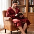 thumbnail image 5 of U2SKIIN Mens Hooded Robe, Plush Soft Warm Mid Length Fleece Bathrobe for Men (Wine Red Hooded,2XL-3XL), 5 of 6