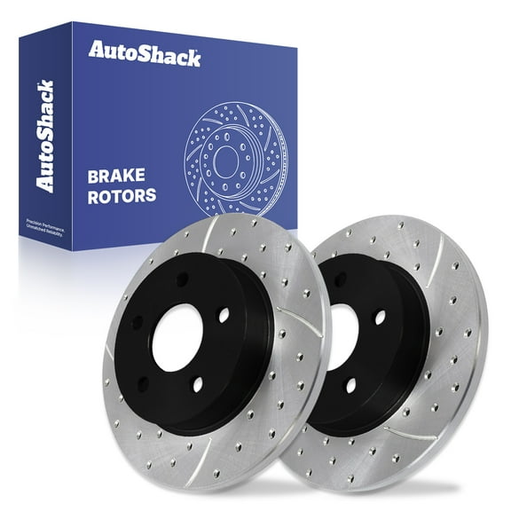 AutoShack Rear Solid Drilled & Slotted E-Coated Brake Rotors 2-PC Set Replacement for 2004-2012 Chevrolet Malibu 2005-2010 Pontiac G6 2005-2008 Chevrolet Cobalt ShadowGuard 10.62" (269.7 mm)