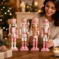 thumbnail image 5 of MInHoues Pink Nutcracker Figurines Set of 4, Christmas Wooden Nutcracker Soldier Ornaments with Gold Accents, Festive Pink Gold Holiday Decor for Tabletop Mantel Shelf, Xmas Decoration Gifts, 5 of 6
