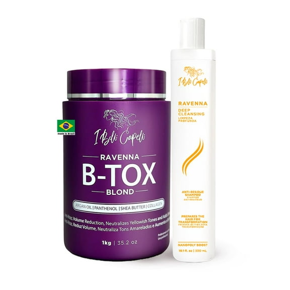 I Belli Capelli Ravenna Blond B-tox Hair Treatment Kit - 1kg/35.02 oz Hair B-tox   300ml/10.1 fl.oz Anti-Residue Clarifying Shampoo for Longer Effect