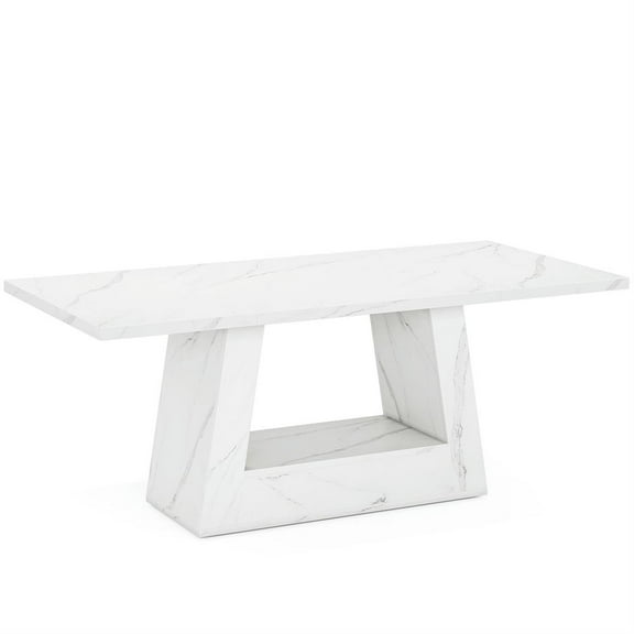 Demi Bonn 63" Wood Executive Computer Desk with Faux Marble Tabletop, Modern Duty Study Writing Gaming Table for Home Office, Rectangle Workstation, White