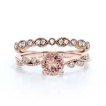 Twisted Boho & Hippie 1.75 Carat Round Cut Morganite And Diamond Moissanite Engagement Ring Wedding Ring In 925 Sterling Silver With 18K Rose Gold Plating Promise Ring, Bridal Set, Matching Band