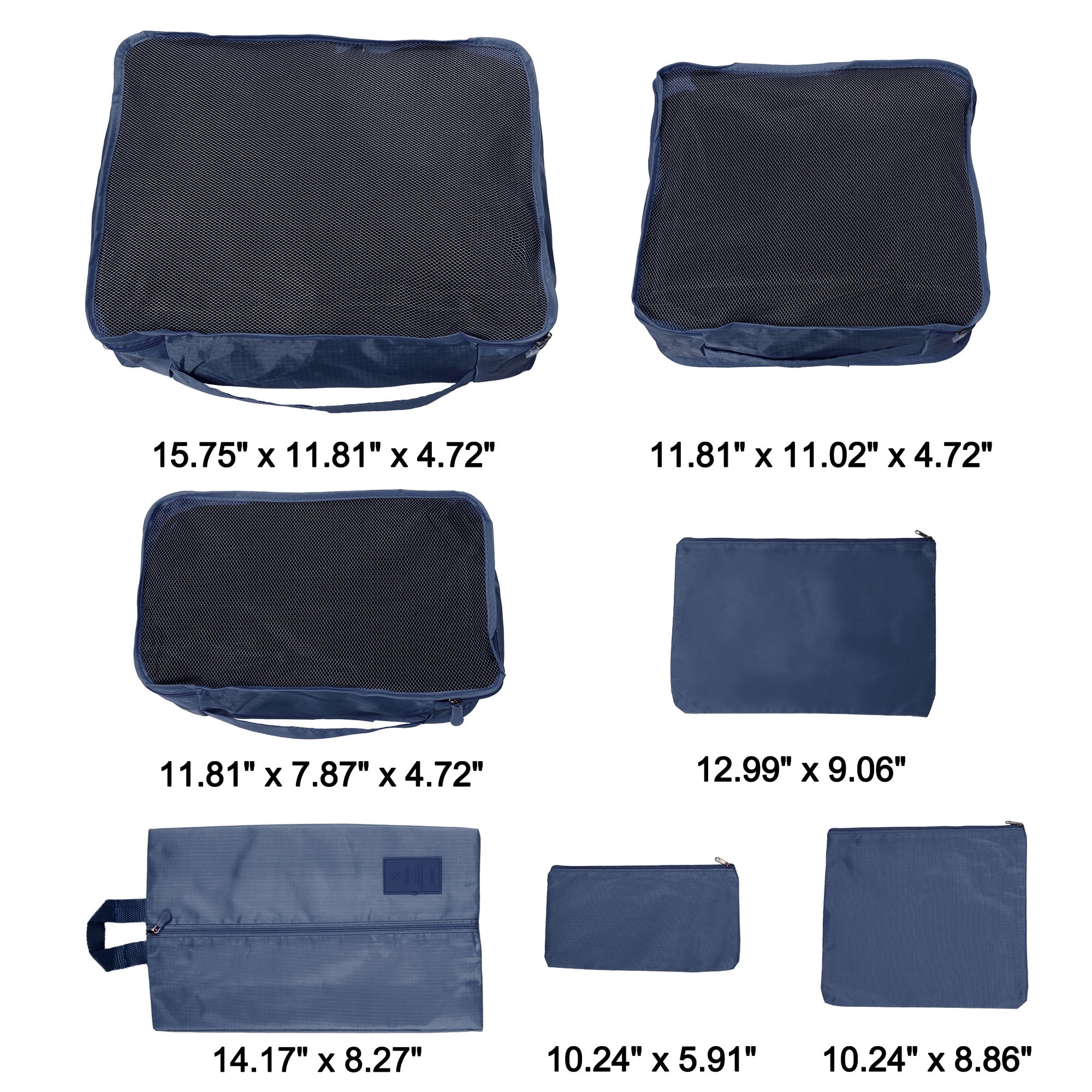 Unique Bargains 7Pcs Zipper Design Packing Cube Set For Luggage Navy Blue