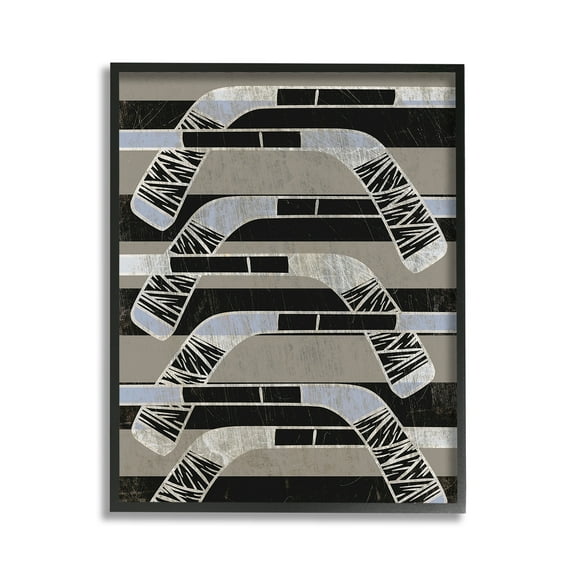 Stupell Industries Modern Hockey Sticks Sports Painting Black Framed Art Print Wall Art, 11 x 14