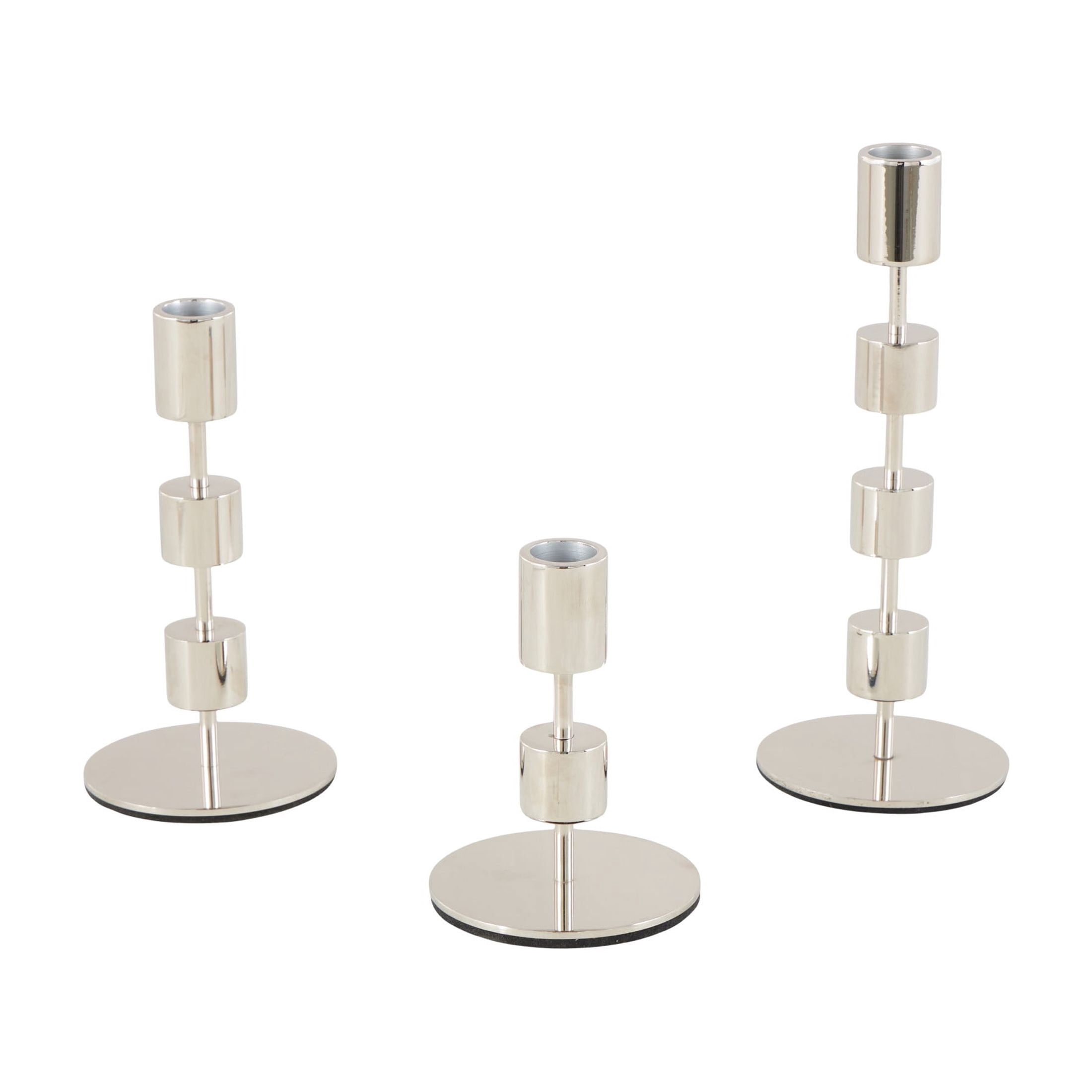 DecMode 3 Candle Silver Aluminum Metal Abstract Floating Block Candle Holder with Rounded Bases, Set of 3