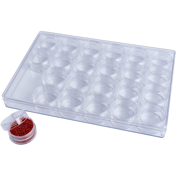 ABCISI Clear Bead Storage Organizer Case, 24pcs Screw-Top Embroidery Diamond Painting Storage Containers Jars, Art Craft Accessories Jewelry Storage Bottles Holder with Lids Storage Box (1 Pack)
