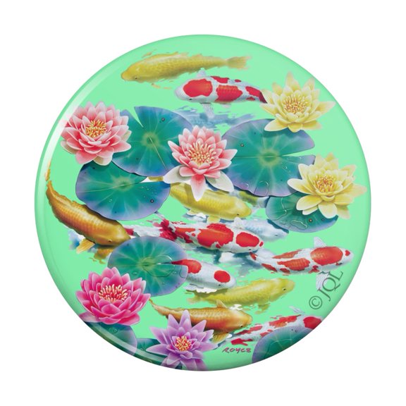 Koi Fish Pond Water Dance Pinback Button Pin
