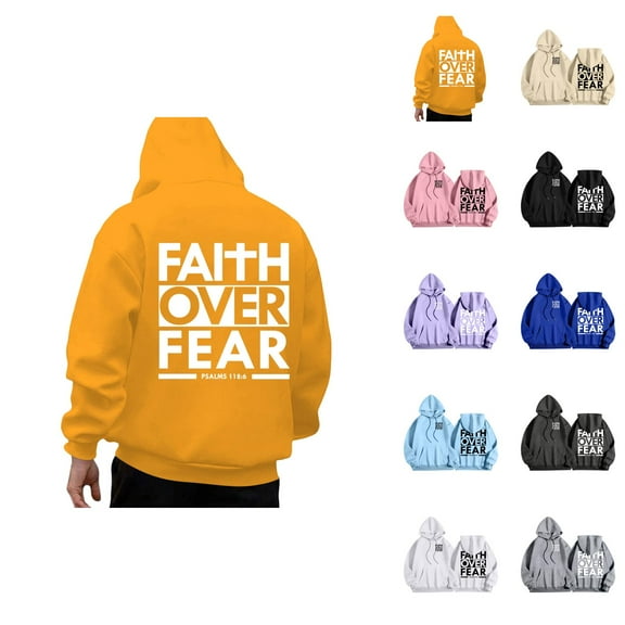 Christian Hoodies for Men 2025 Faith Over Fear Hoodie Hooded Sweatshirt with Pockets Pullover Hoodie Mens Hoodies