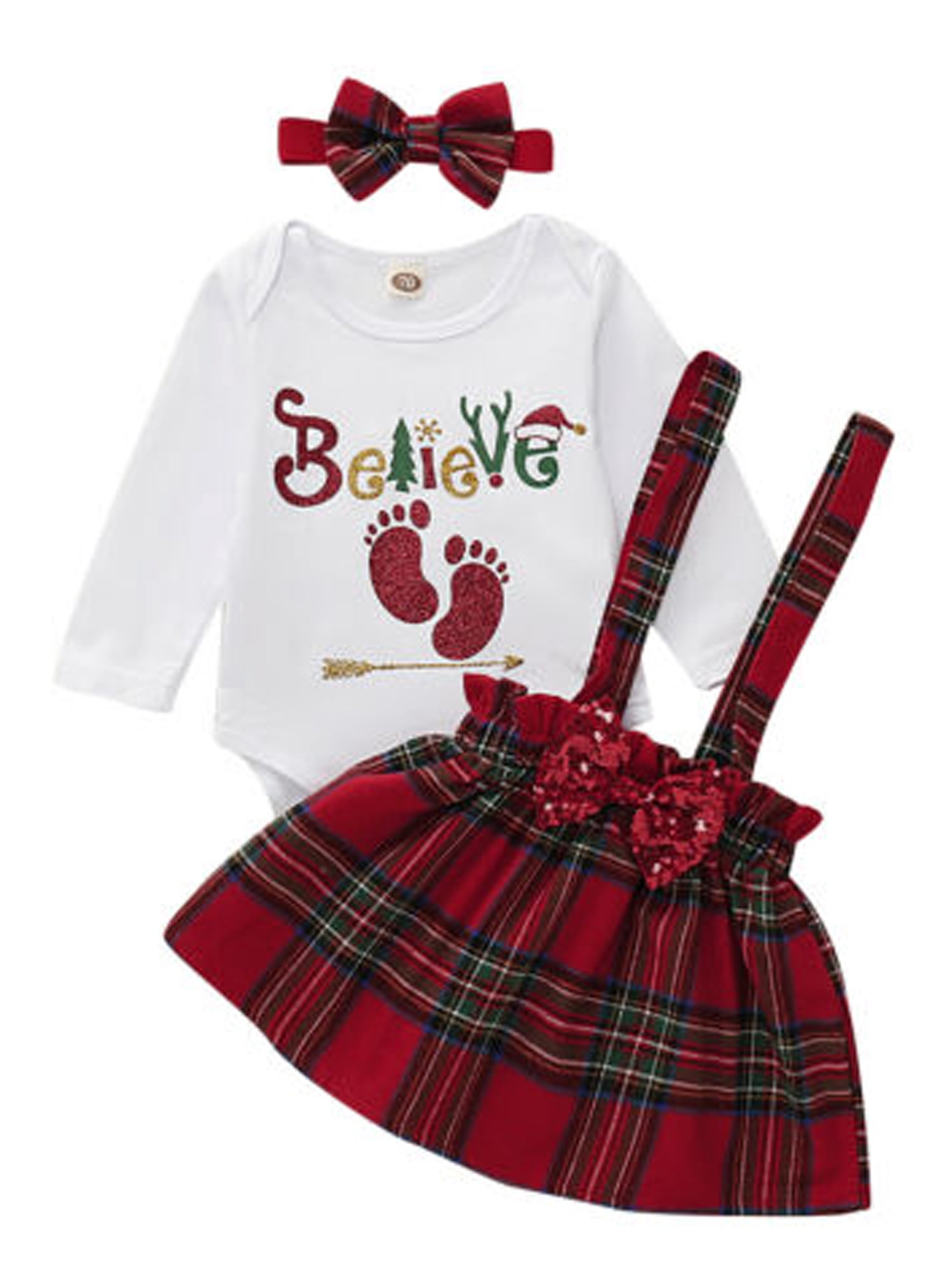Diconna Baby Girl Romper Top Skirt Outfits Set Christmas White 36