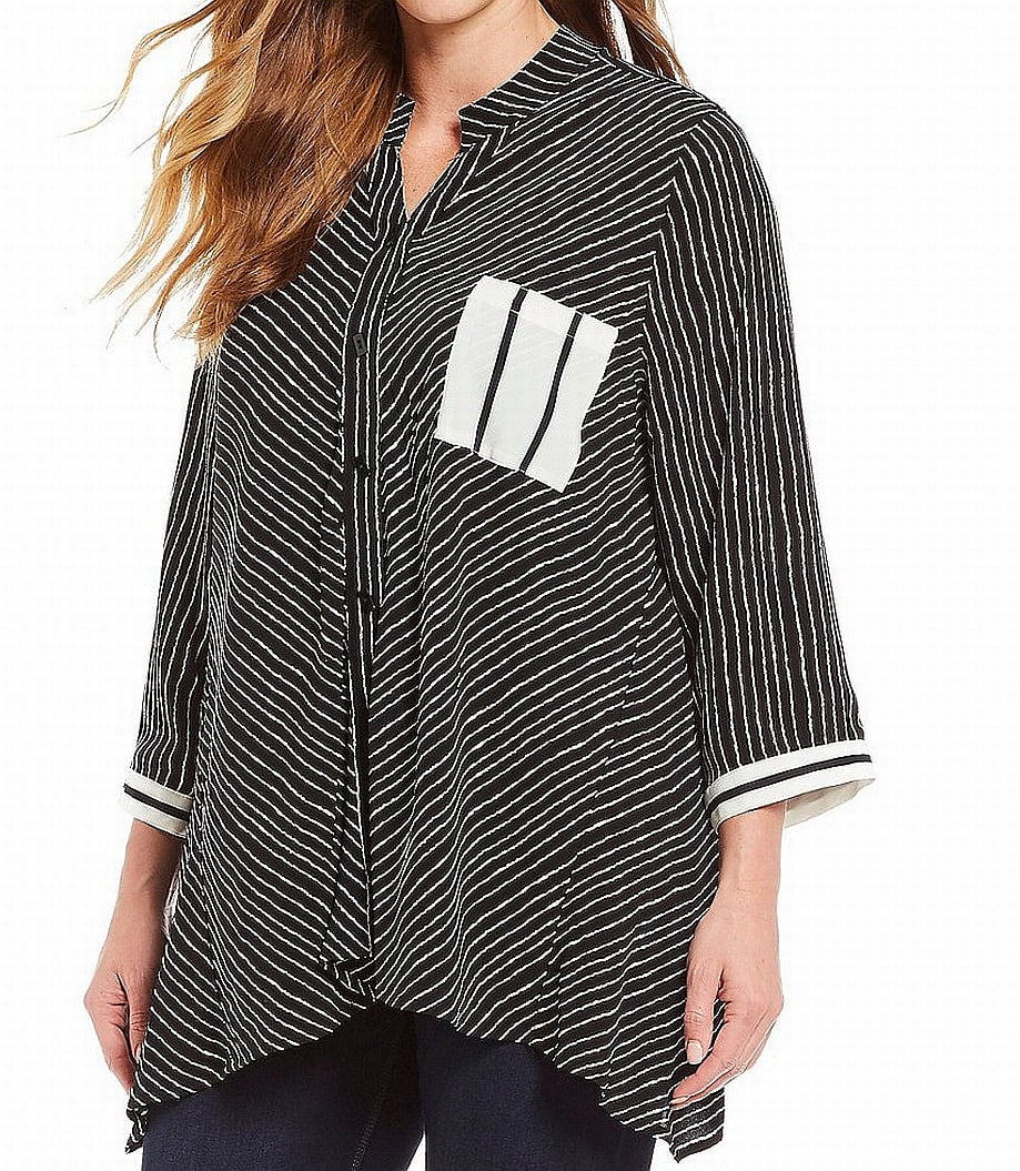 Ali Miles - Womens Top Plus Tunic Button Front Stripe 1X - Walmart.com - Walmart.com