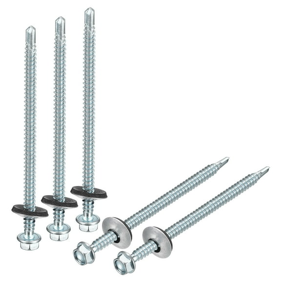 #12 x 4" Screws, 50 Pack Zinc Plated Steel Hex Head Screws with EPDM Washer