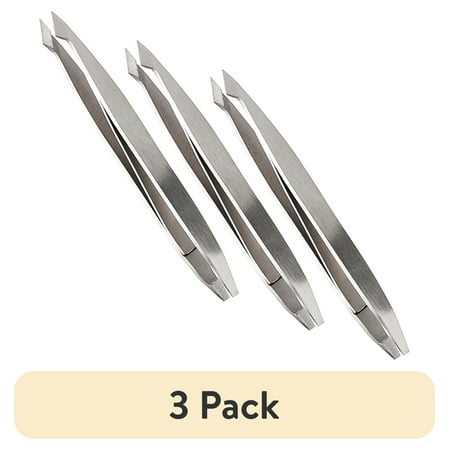 (3 pack) Equate Stainless Steel Dual-Ended Slant-Point and Straight-Tip Tweezers, 1 Count