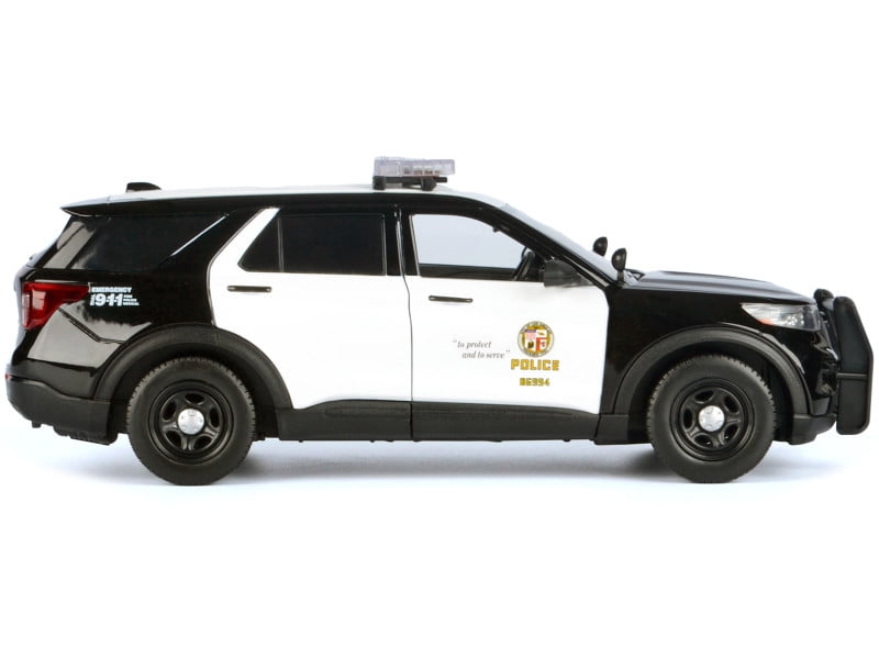 2022 Ford Police Interceptor Utility Black and White "LAPD" w/Light Bar and Lights and Sounds 1/24 Diecast Model Car by Motormax
