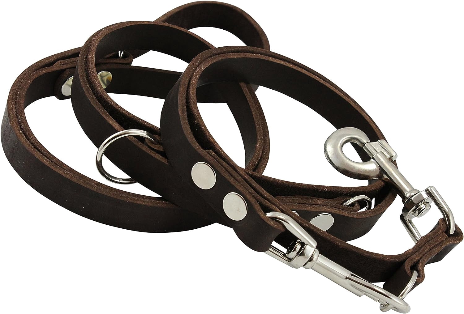 Brown 6 Way European Multifunctional Leather Dog Leash, Adjustable Schutzhund Lead 49"-94" Long, 3/4" Wide (18 mm) Large