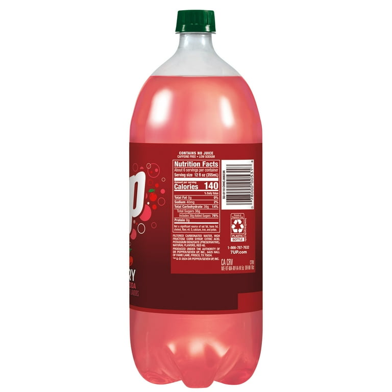 7UP Caffeine-Free Cherry Flavor Soda Pop Drink, 2 L Bottle