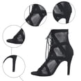 thumbnail image 5 of Rokment Womens Mesh Stiletto High Heels Dressy Sandals Ladies Spring Summer Fashion Fishnet Peep Pointed Toe Lace up Dress Pumps Ankle Booties with Back Zipper Bride Wedding Black Size 6, 5 of 8