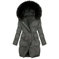 thumbnail image 4 of Nfurl Plus Size Long Winter Coats for Women Thermal Long Sleeve Zip up Quilted Puffer Jackets Warm Outerwear Coats Winter Parka Overcoats Dark Gray XXL, 4 of 8