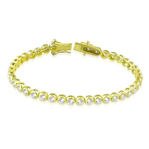 My Daily Styles Elegant Women's 925 Sterling Silver Yellow Gold Tone 3mm CZ Tennis Bracelet - 7" (Yellow)