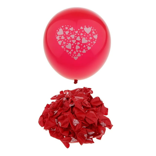 100 globos de látex con estampado de corazones para decoración de bodas, compromisos y fiestas. rojo